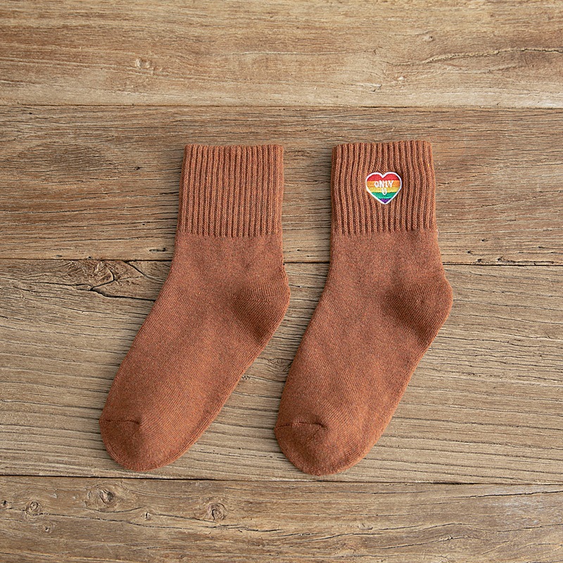 Thick Rainbow Love Cotton Socks Fluffy Fuzzy Socks Plain Female Autumn Winter Crew Socks